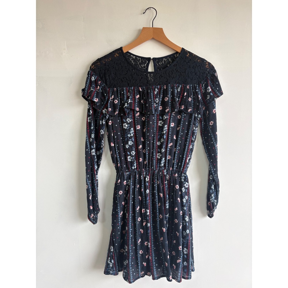 Abercrombie Kids Girls Blue Floral Lace Ruffle Long Sleeve Dress Size 15/16 XL